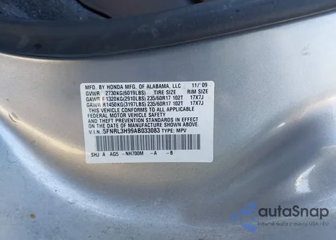 2010 Honda Odyssey Touring z USA, uszkodzony, nr VIN 5FNRL3H99AB033083